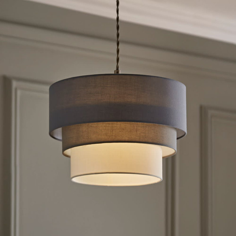 Aztec 24cm H Cotton Drum Pendant Shade ( Spider ), Grey/White