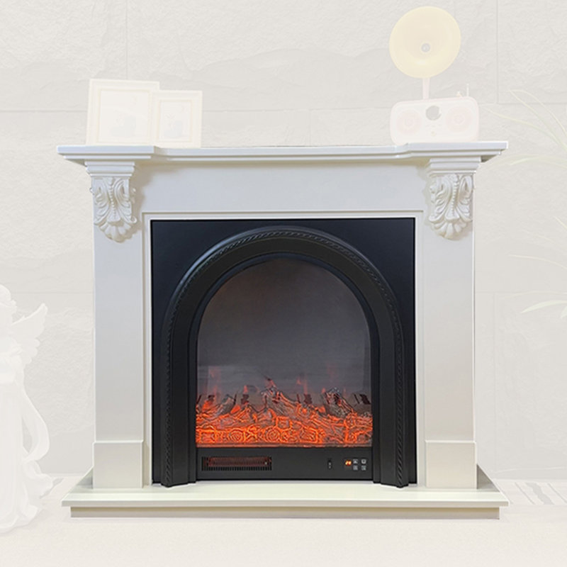 Beige Solid Wood Electric Fireplace