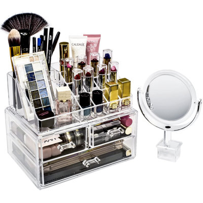 Sorbus 10 Slot Acrylic Magnifying Mirror Makeup Storage Organizer