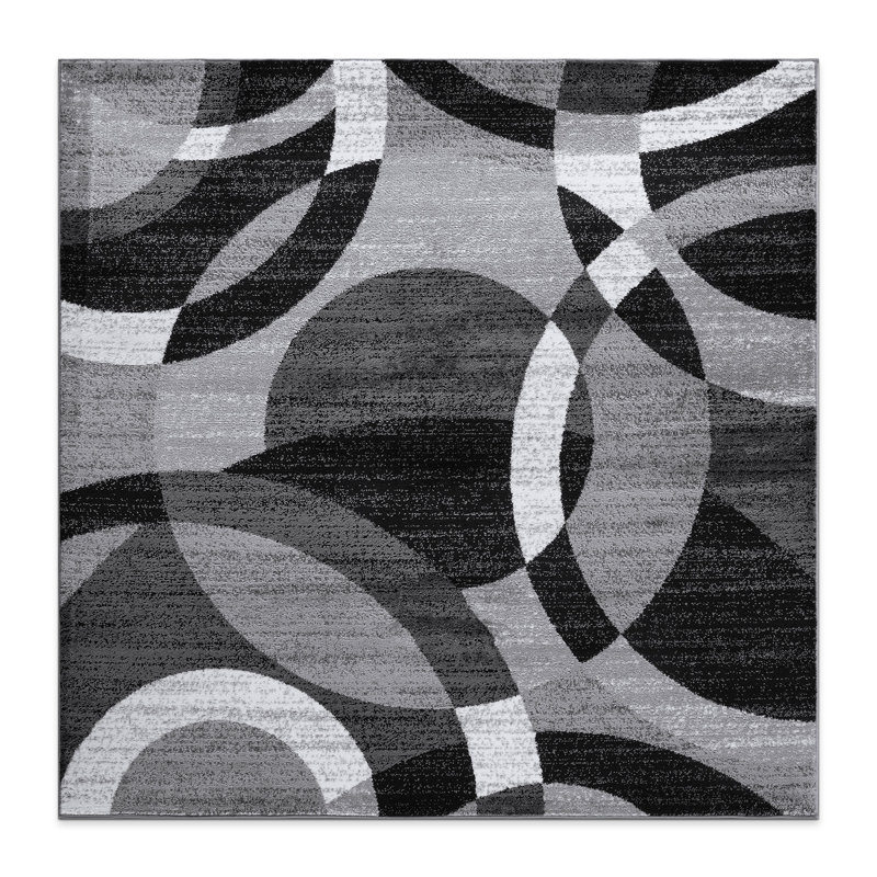 Mehul Woven Geometric Gray/Black/Ivory Area Rug – Modern Abstract Polypropylene Carpet for Living Room, Bedroom, Entryway, or Dining Room