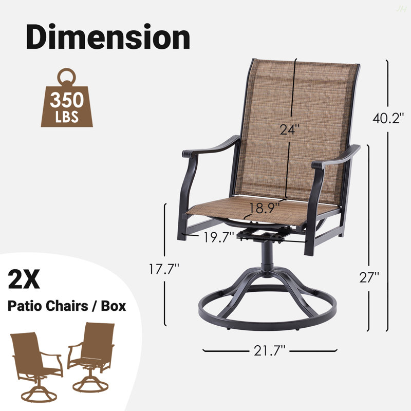Outdoor Dining Chairs Set Of 2, 360°Swivel Patio Dining Chair With PVC-coated polyester Fabric, Outdoor Metal Armchair All Weather Resistant, Ergonomic Comfort, Perfect For Patio, Backyard, Balcony