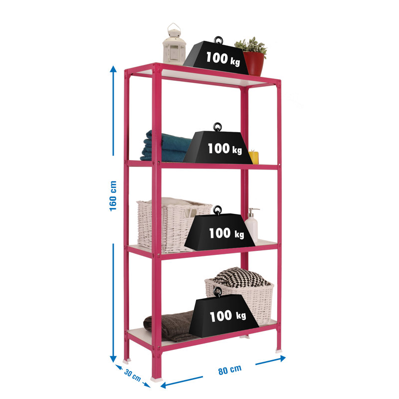 Vanhoose 80cm W Steel Height -Adjustable Shelving Unit, Rose/White
