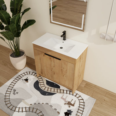 Meuble-lavabo autoportant de 36 po avec lavabo, meuble-lavabo autoportant avec 2 portes Beid