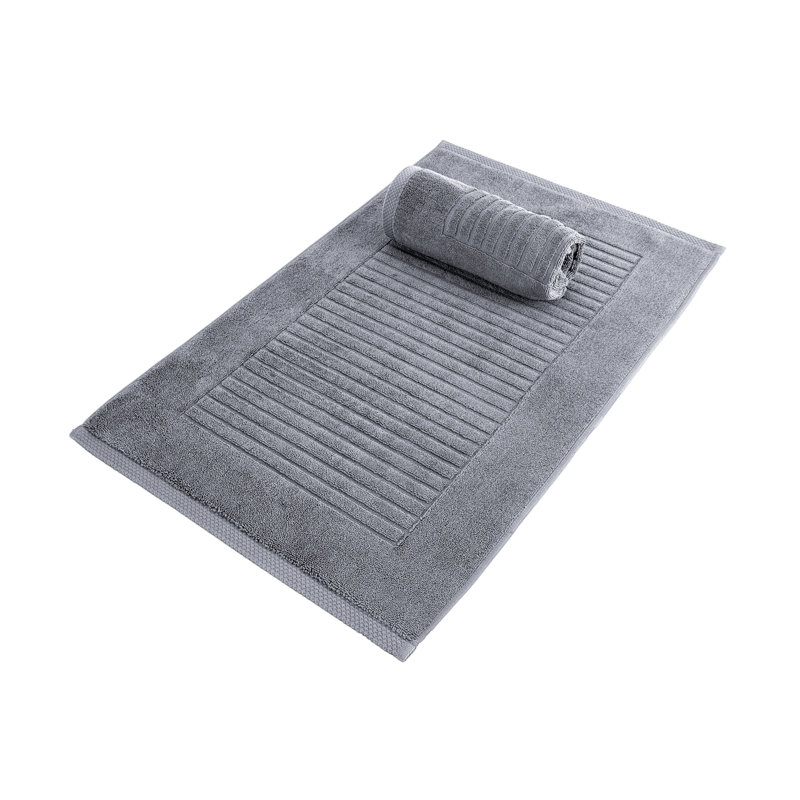Haralan Ribbed Piano Key Bath Rug - Luxurious 100% Turkish Cotton for Ultimate Comfort and Absorbency - Set of 2, Gray