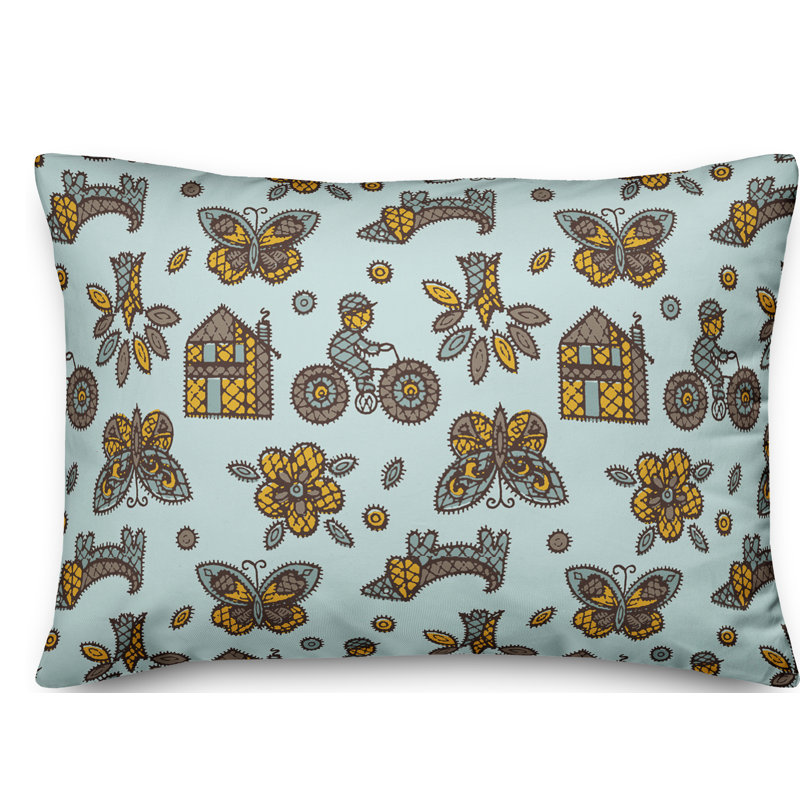 Coussin Whimsical Folk, Bleu / Jaune / Brun