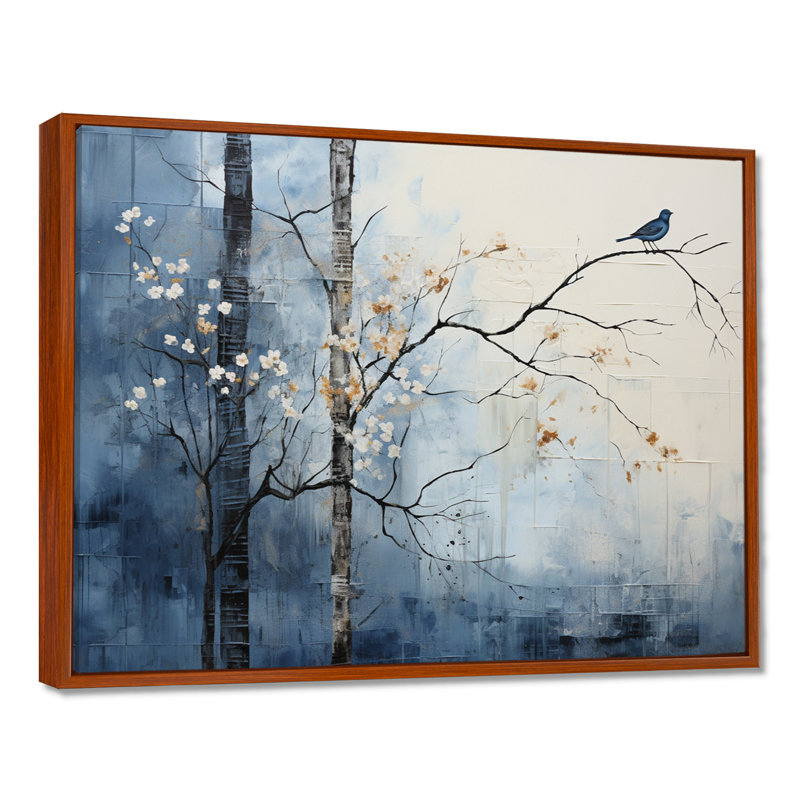 «Minimalisme beige et bleu campagne III», impression sur toile encadrée campagne, H 24 po x l 32 po x P 1 po