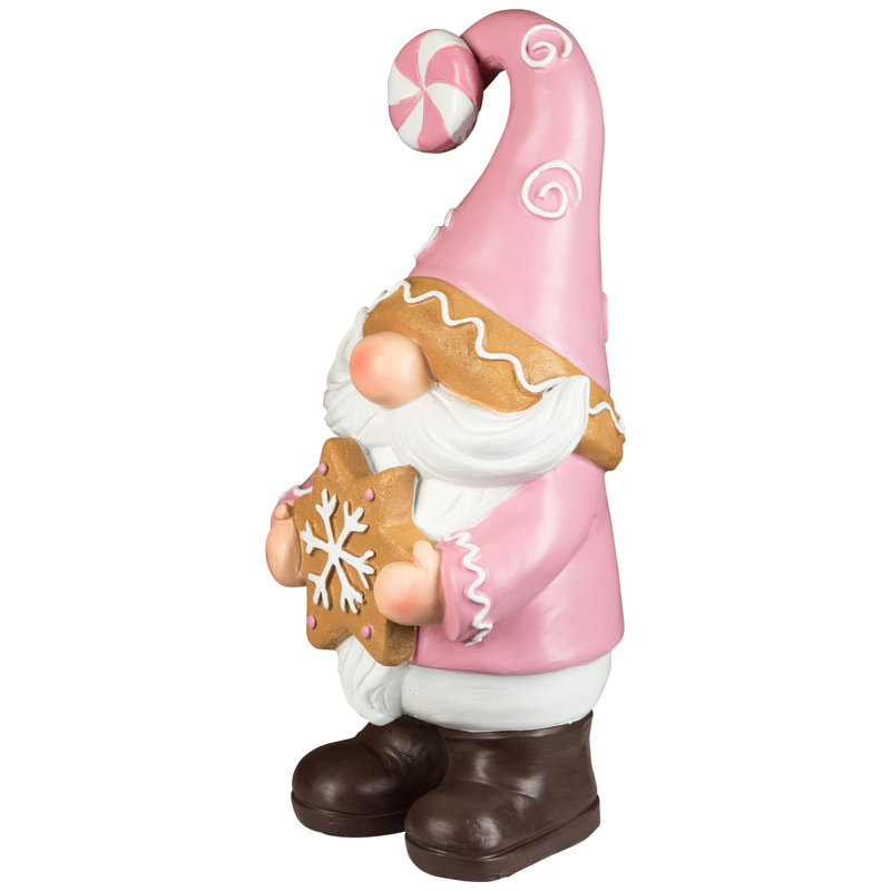 Décoration de Noël gnome de Noël tenant un biscuit en pain d'épice - 11,5 po - rose