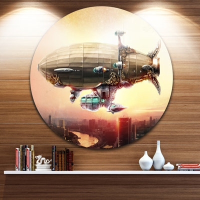 «Dirensible Balloon in Sky over City», reproduction d'impression