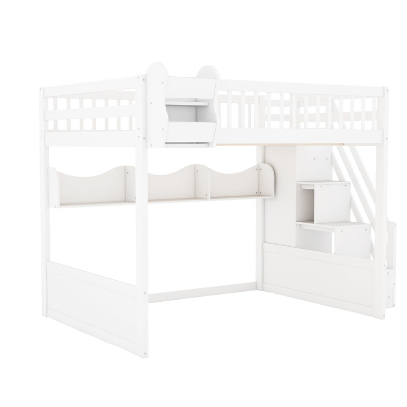 Lit mezzanine avec tablettes ouvertes et garde-robe, White