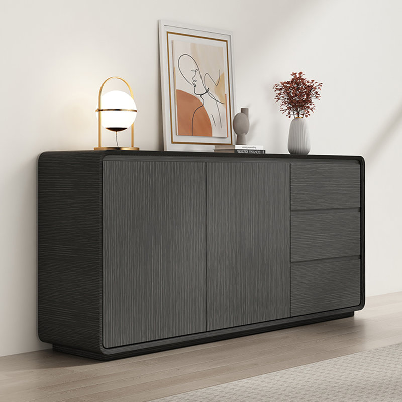 Modern Simple Solid Wood Sideboard, Black/Gray, 31.49" H x 59.05" W x 15.75" D