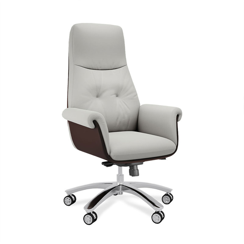 White + Brown Hight adjustable Microfiber Leather + Aluminium Alloy Office Chair