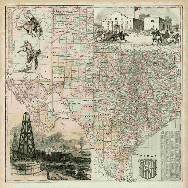 Carte du Texas, H 36 po x l 36 po