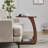 Emerson Solid Wood C Shaped End Table with Wheels, Walnut Color