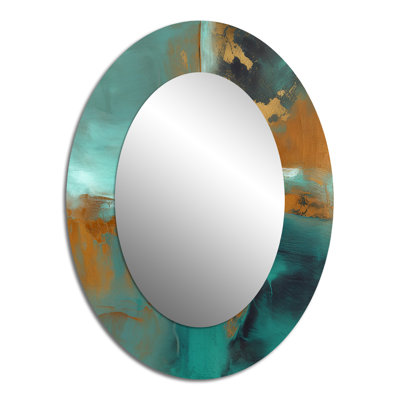Teal Balance I - Abstract Oval Decorative Mirror On Metal