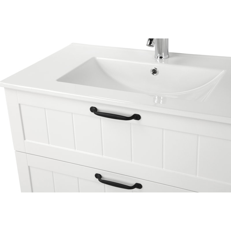 Meuble-lavabo à double tiroir à fermeture amortie en panneaux de particules avec lavabo pour salles de bains modernes