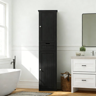 Tall Black Bathroom Storage Cabinet With 2 Doors, 1 Drawer, And Adjustable Shelves