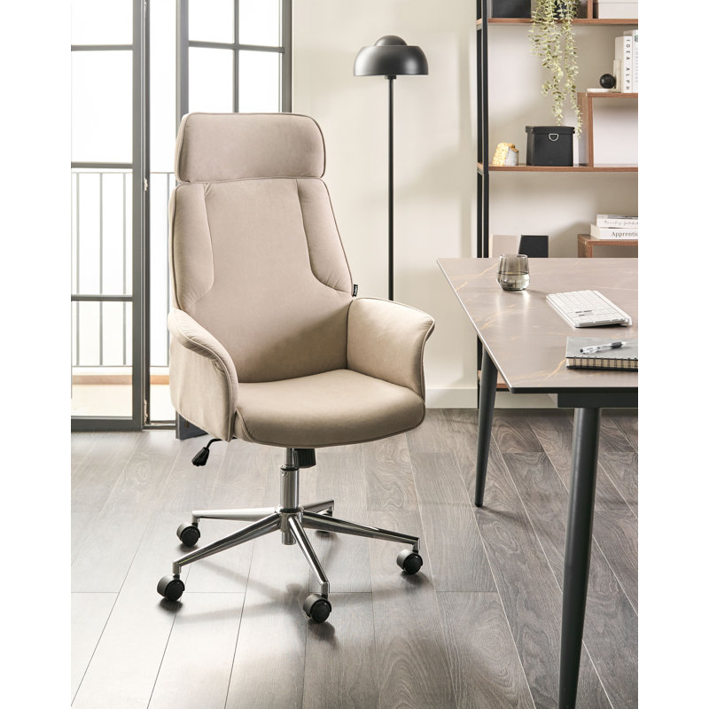 Office Chair with Headrest, Light Beige Velvet