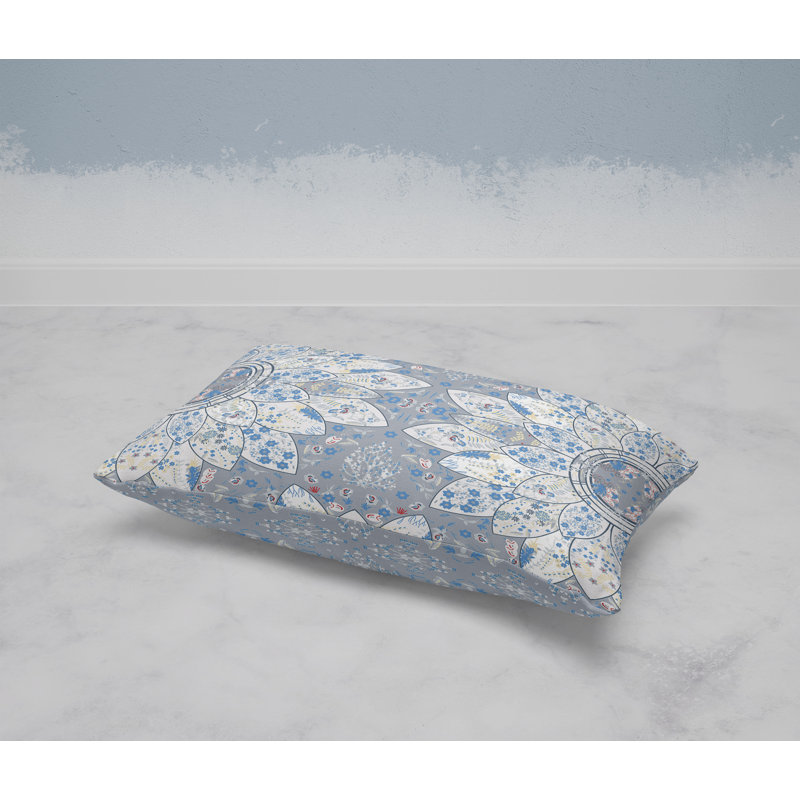 Floral Viceroy  Rectangular Throw Pillow, Blue/Gray
