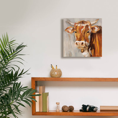  «Brown Cow» par Silvia Vassileva, art mural sur toile, 12 po x 12 po