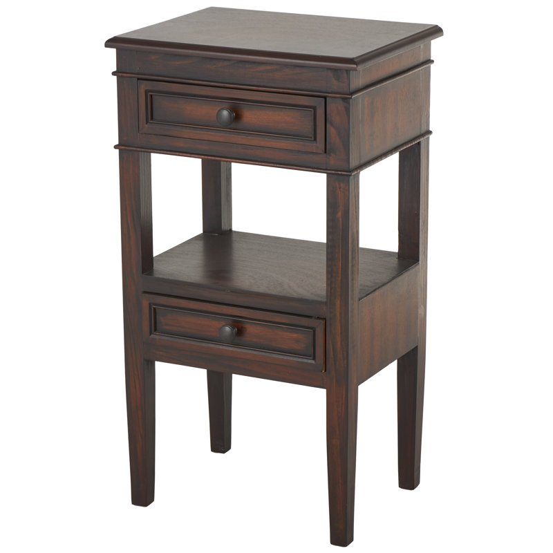 Table d'appoint en bois 2 tiroirs et 1 tablette Idlewild 16 po x 12 po x 29 po, Brun
