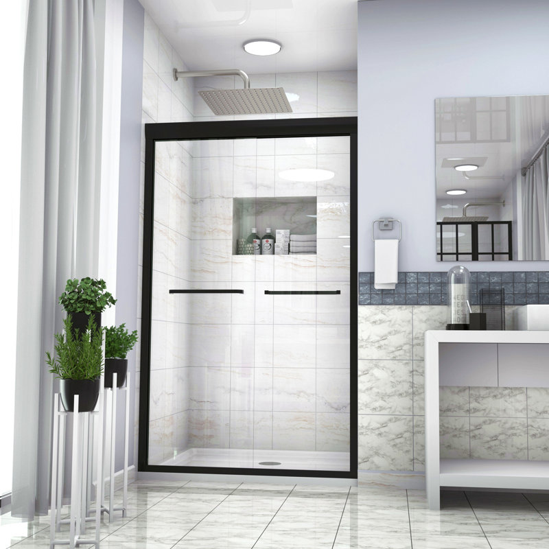Cabine de douche double coulissante l 48 po x H 76 po, noir mat
