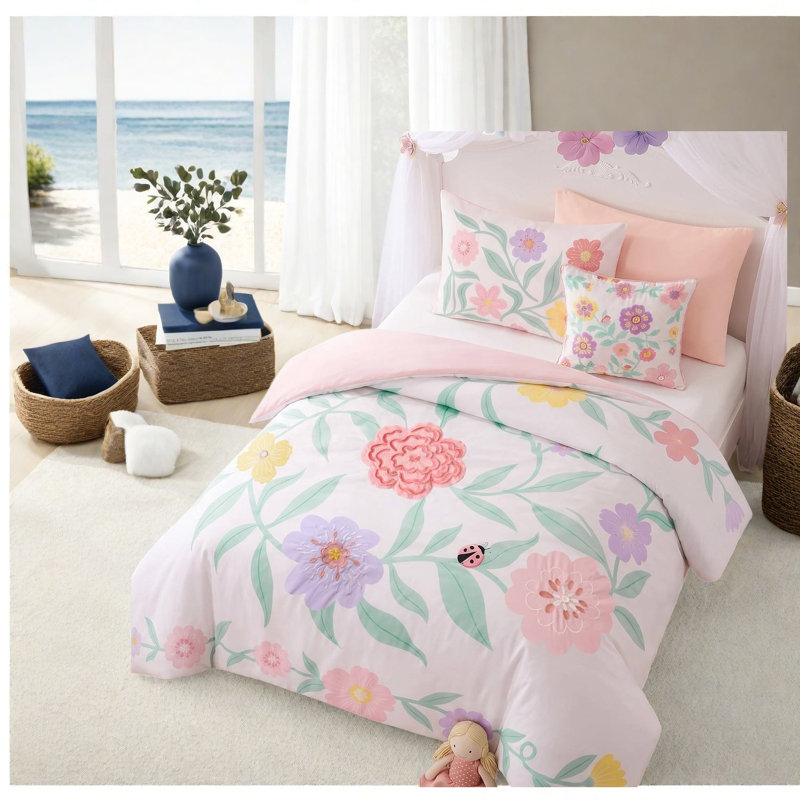 Ensembles de literie à motif floral simple / simple TG, édredon de jardin en microfibre pour filles