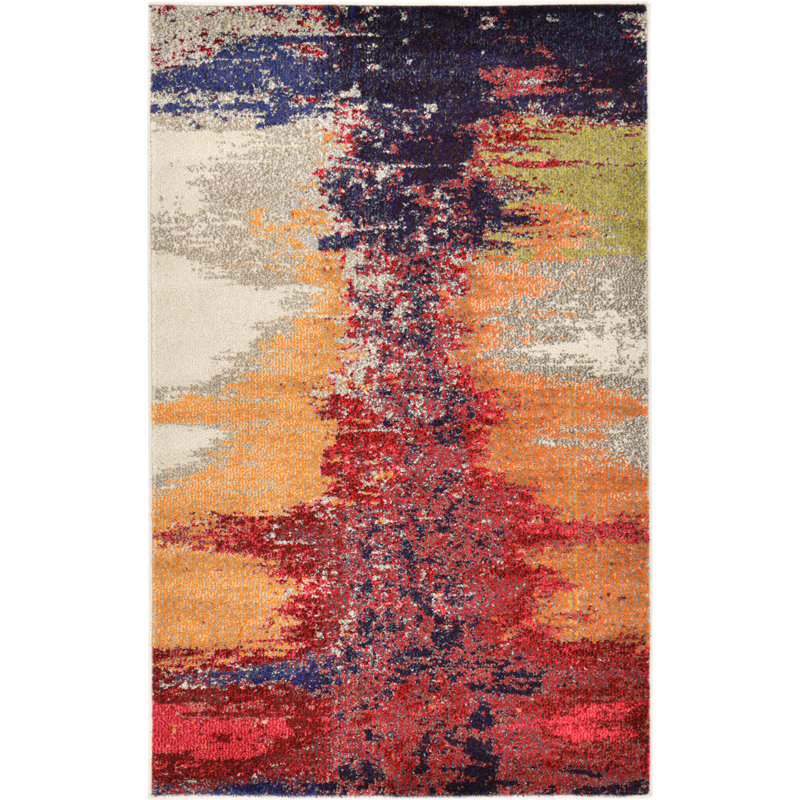 Tapis rouge / mauve / orange à motif abstrait Rizer, Rectangle 9 pi x 12 pi 2 po