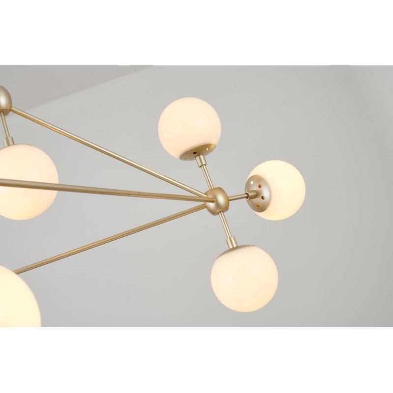 Lustre doré mat 10 lumières Lemay avec abat-jour en verre blanc