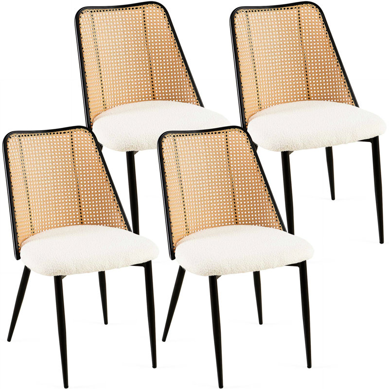 4 chaises de salle à manger - Motif écossais, structure métallique avec revêtement en tissu d'ameublement bouclé pour le salon, pieds rembourrés de mousse