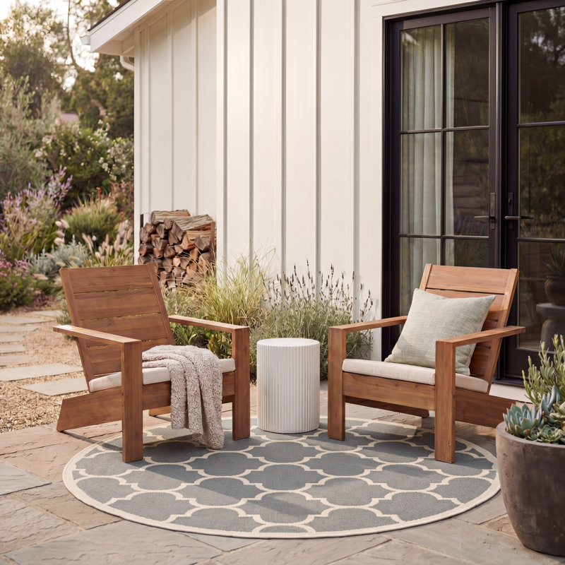 Arneshia Power Loom Geometric Gray/Beige Indoor/Outdoor Area Rug, Round 5'3"