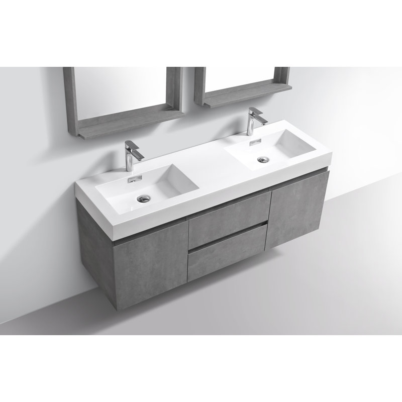 Mitul 58.75'' Double Bathroom Vanity with Acrylic Top, Cement Gray
