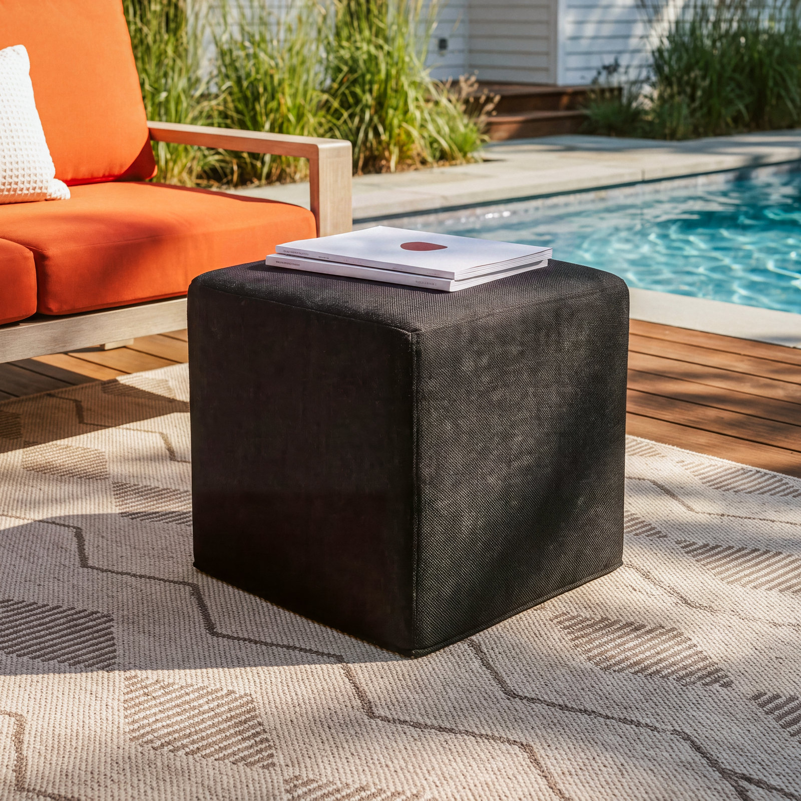 Praia Sunbrella® Patio Ottoman, Canvas Black Sunbrella® Canvas