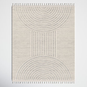 Kristo Abstract Machine Woven Cream Area Rug 6’7”x9’