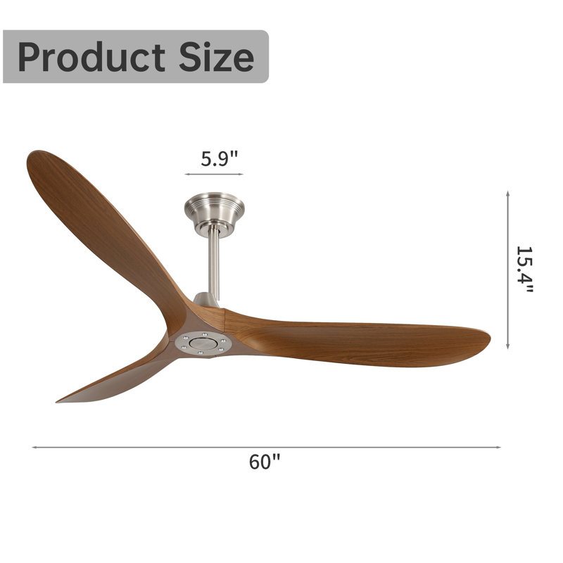 Ventilateur de plafond extérieur 60 pouces sans lumière 3 pales en ABS avec commande intelligente