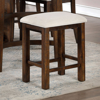 Set Of 2Pcs Counter Height Stools Dining Room Furniture Rustic Oak / Beige Fabric Cushion W/ Welt Slat Back Kitchen Breakfast
