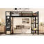 Structure de lit mezzanine avec garde-robe, lit mezzanine en métal avec tablettes de rangement et panneau perforé-1141735792