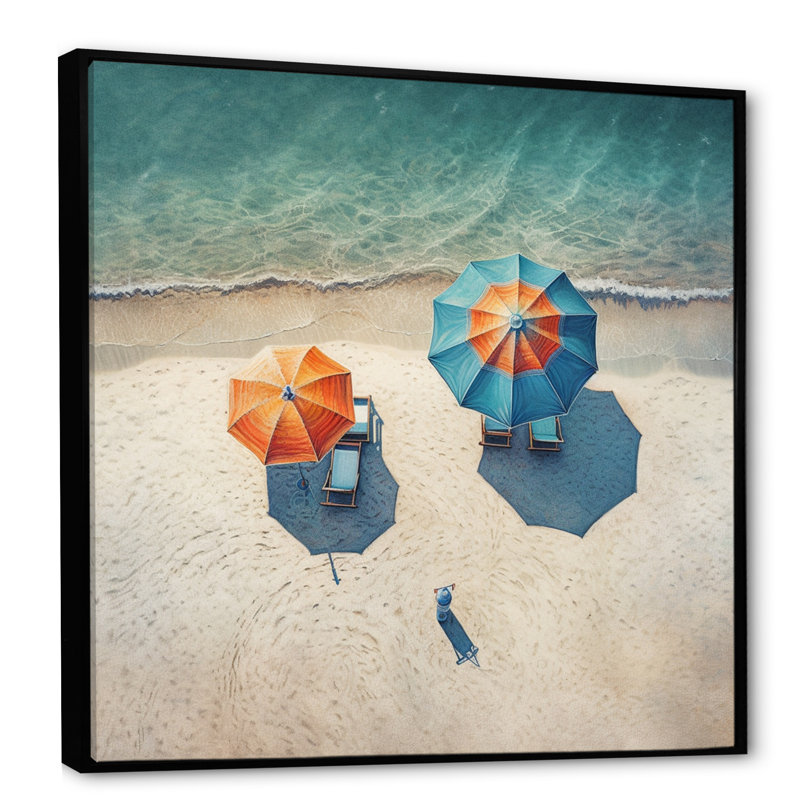 "Beachside Chairs And Umbrellas III", reproduction d'art sur toile, H 30 po x l 30 po x P 1 po, Cadre flottant noir