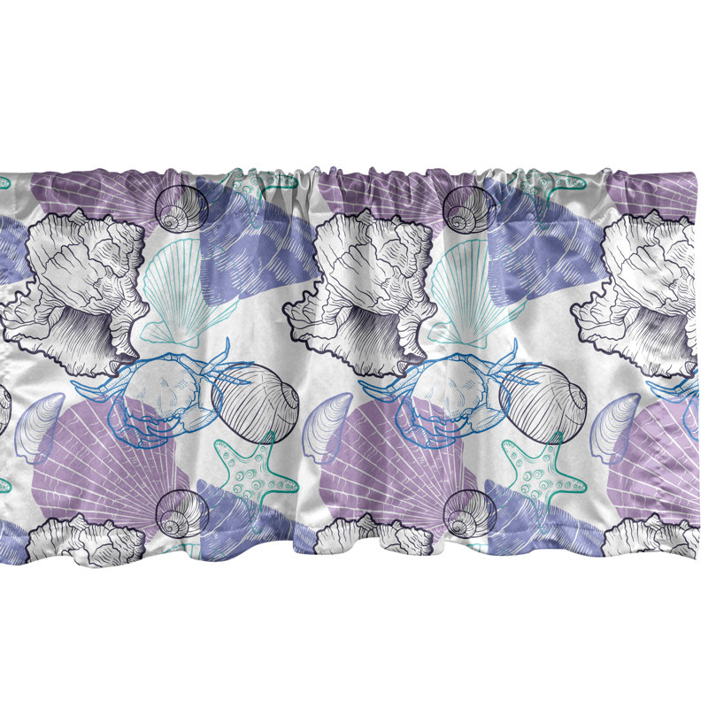 Ambesonne Ambesonne Nautical Valance Pack of 2 Sea Shells Mussels Crabs White and Multicolor