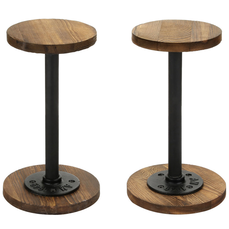 2-Piece Rustic Wood & Metal Hat Display Stand – Tabletop Cowboy Hat, Cap & Wig Holder Riser Décor