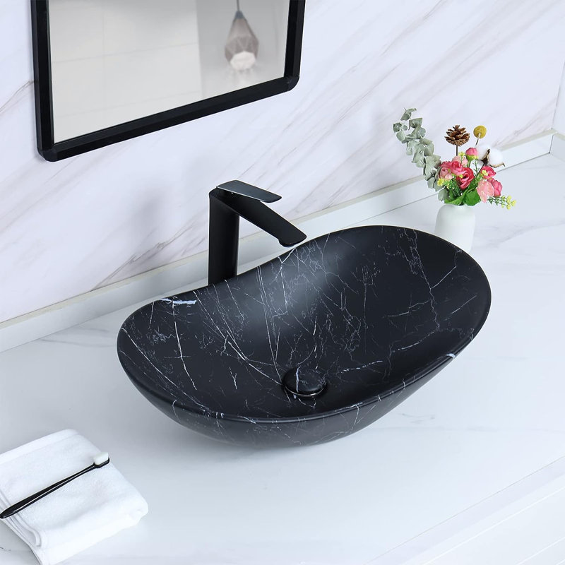 24.5'' X 13.8'' Matte Black Oval Vessel Sink with Pop Up Drain
