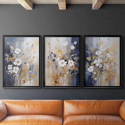 FLORAL Series CCCLXII  -Custom Framed  Wrapped Gallery Canvas - 3 Pieces