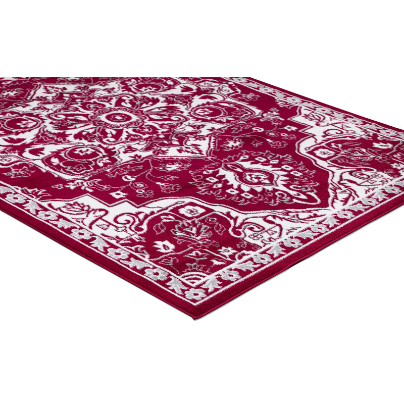 Emmali rouge marocain sans médaillon rouge, Rectangle 7 pi 10 po x 9 pi 10 po