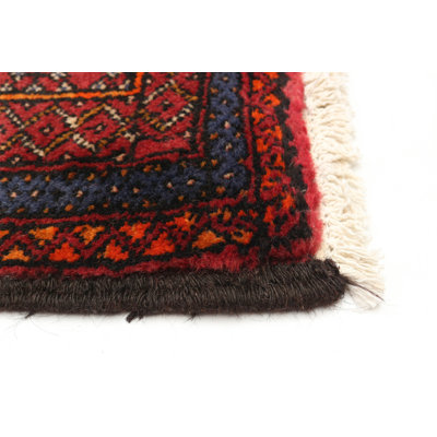 Tapis rouge en laine noué à la main de conception unique 3 pi 5 po x 6 pi 7 po Ayiesha