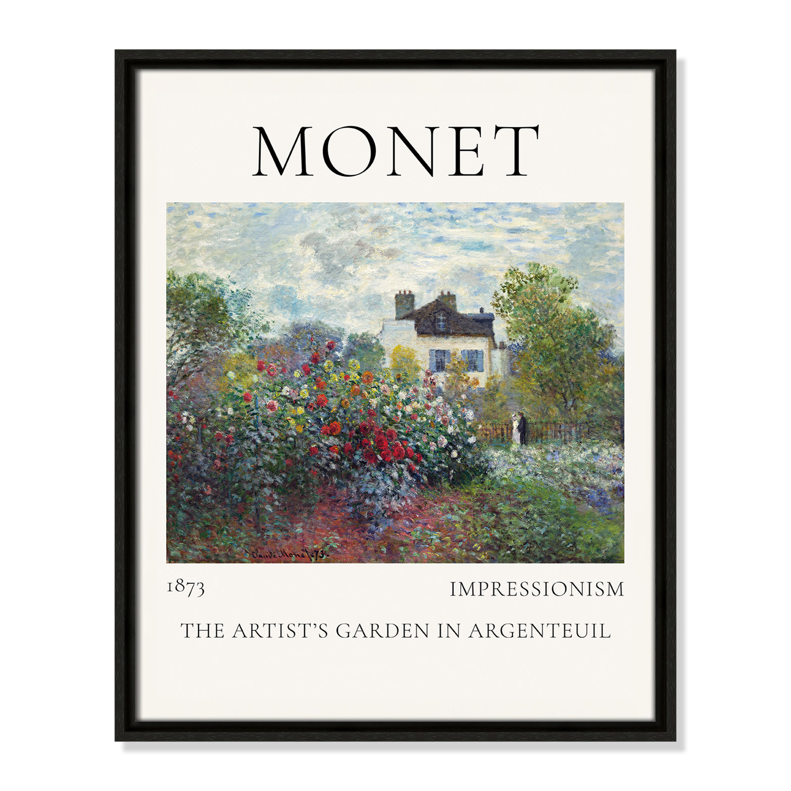 Artists Garden in Argenteuil Print by Claude Monet, Espresso Floater Frame, No, 21.5" H x 17.5" W x 2" D