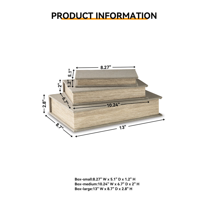 Kepir 3 Piece Fabric Book Box Set, Natural