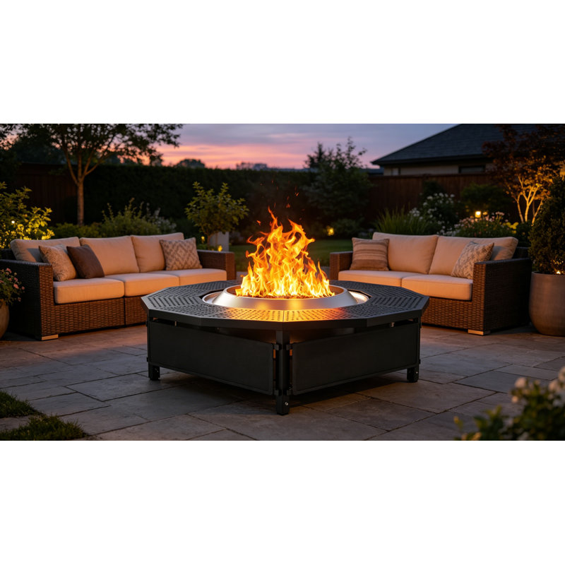 Adjustable Fire Pit Surround Tabletop Coated Steel UV-Resistant Fabric Thick Metal, 24" H x 38" W x 38" D