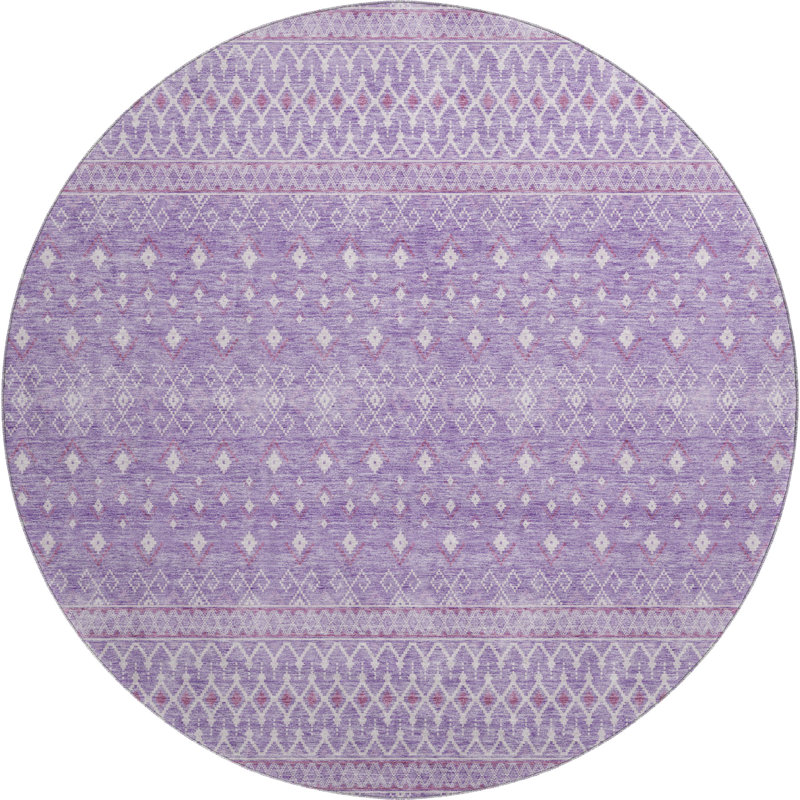 Premium Machine Washable Prisco Lavender Rug, Round 8'