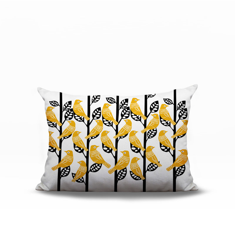 Oreiller rectangulaire intérieur / extérieur Tanza Bird, Jaune, Rectangle H 18 po x l 25 po