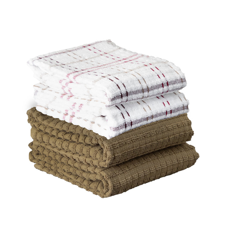 Royale Solid and Coordinate Kitchen Towel Set, Mocha