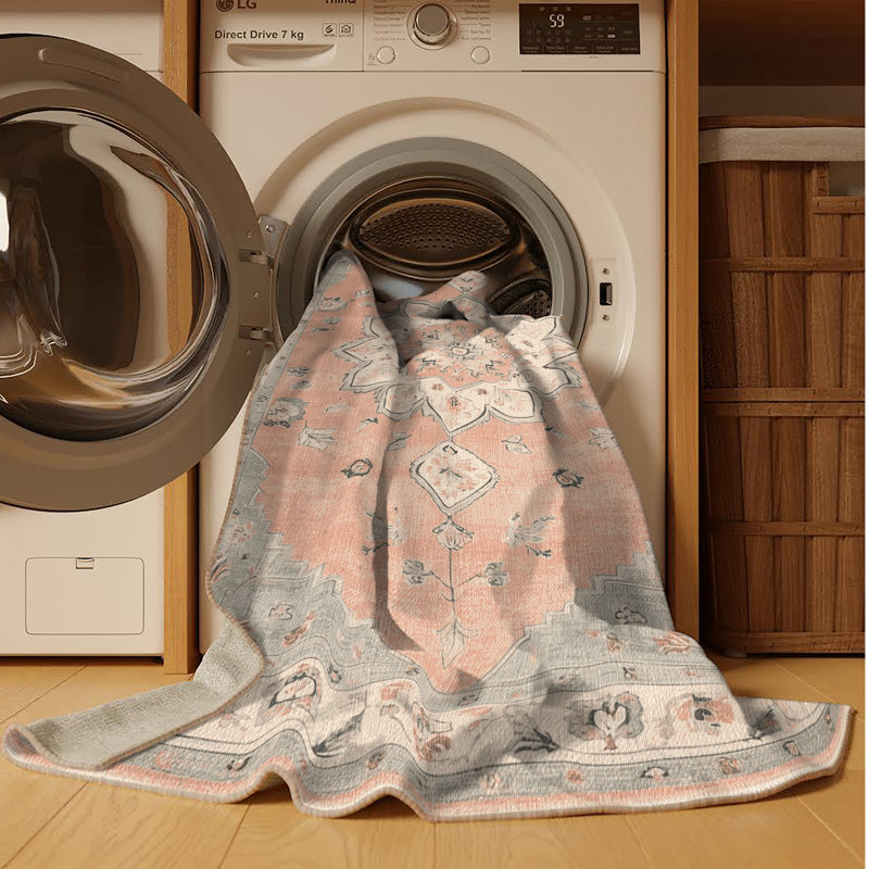 Tapis beige lavable à la machine Afyon, Carré 7 pi
